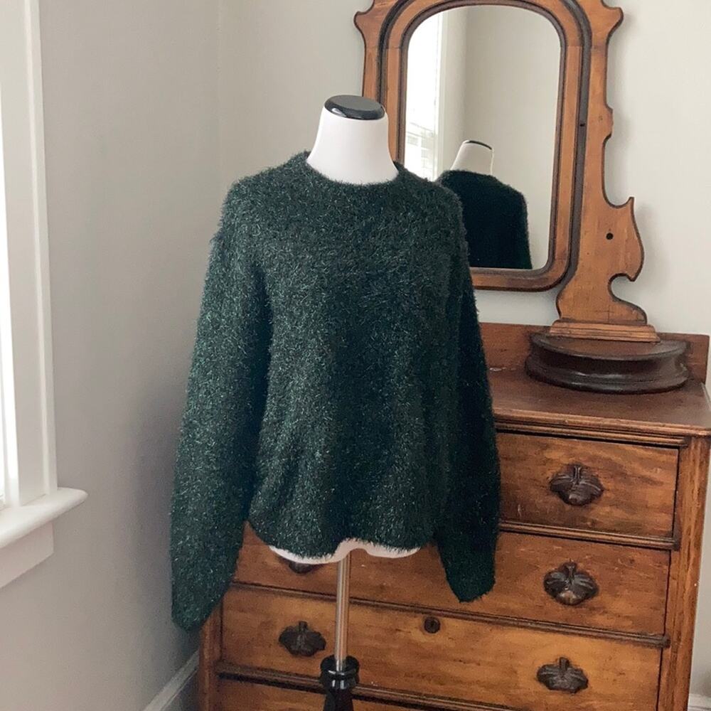H&M Forest Green Fuzzy, Sparkly Sweater, Size M